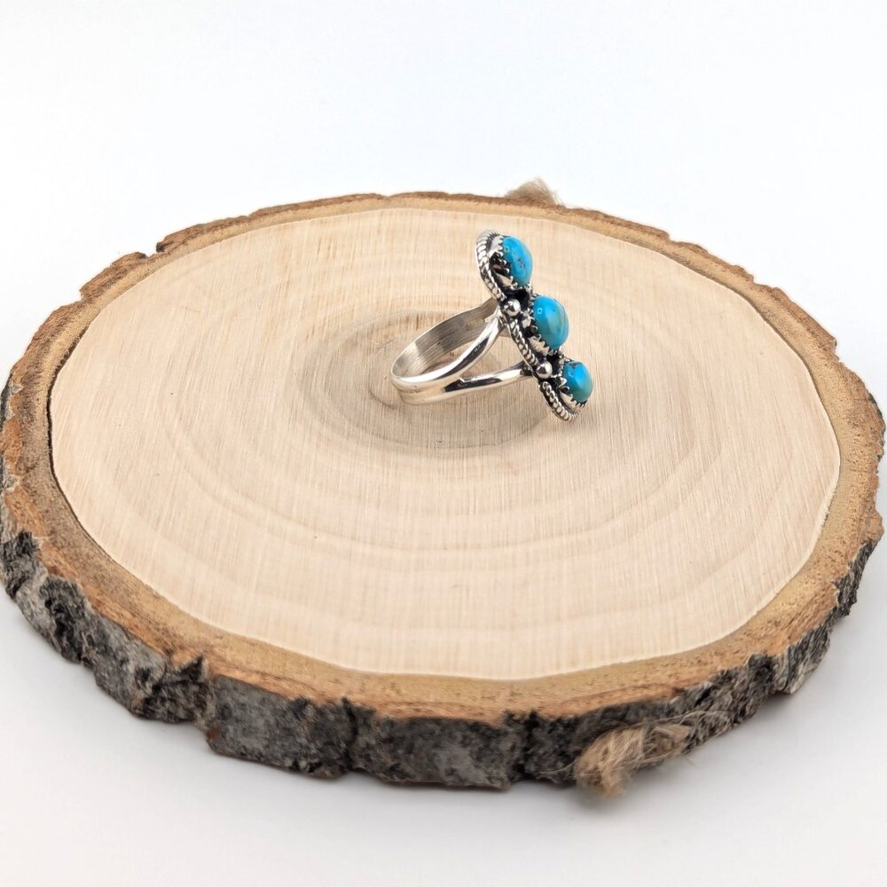 Handmade Navajo Blue Diamond Turquoise Ring Sterling Silver NA Jewelry Sz 8.75** - Picture 5 of 9